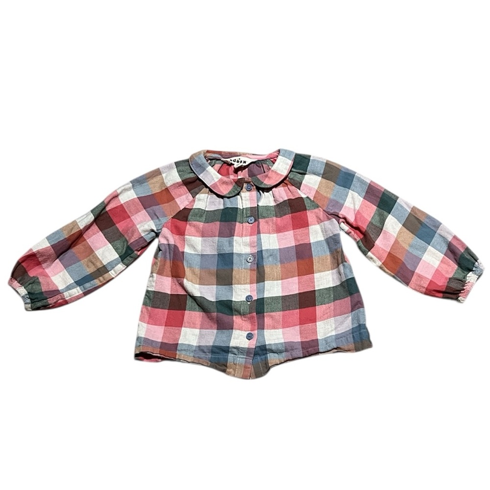 Mini Boden Multi Plaid Peter Pan Collar Shirt